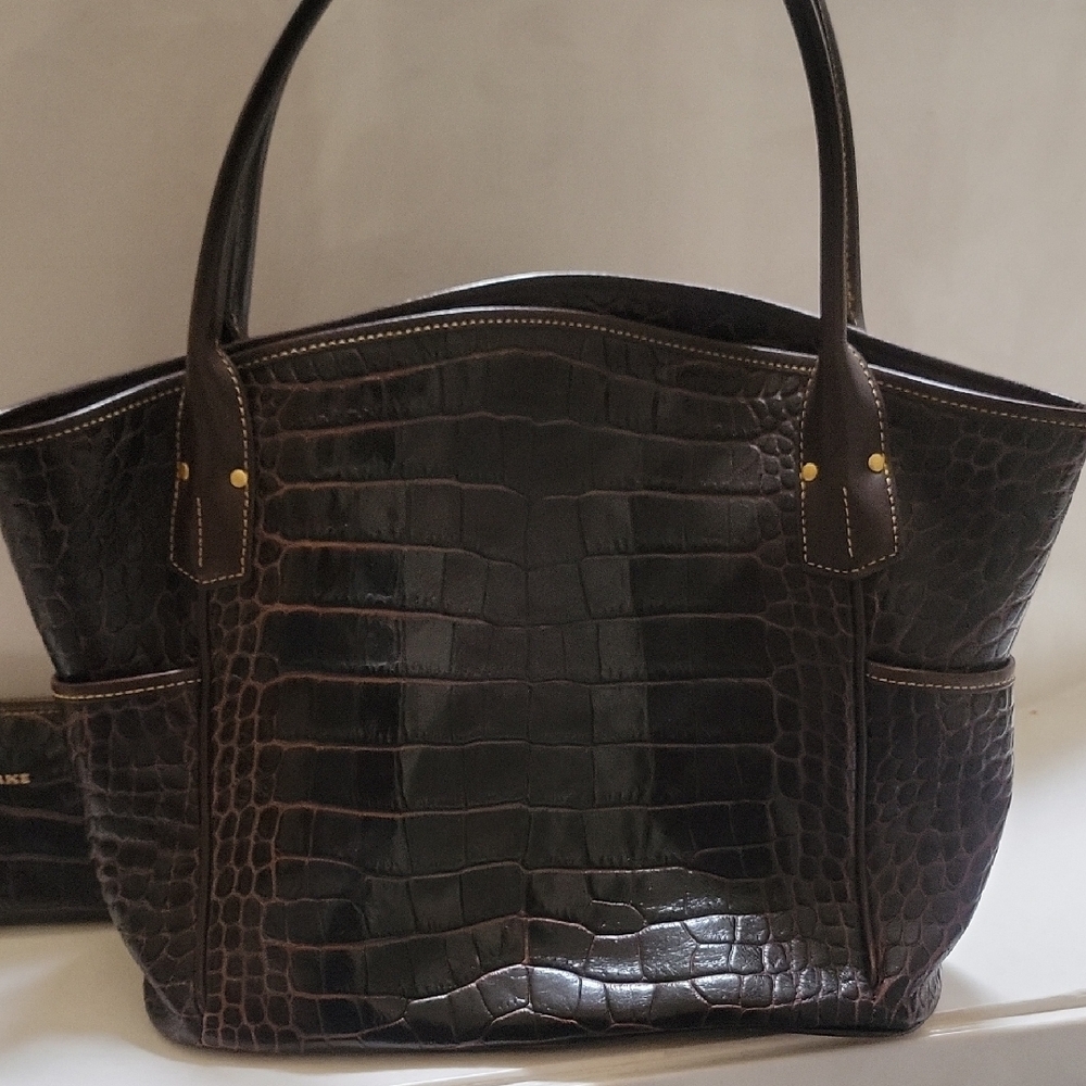 Dooney & Bourke Chocolate Brown Croc-Embossed Tote with Wallet - Picture 4 of 6